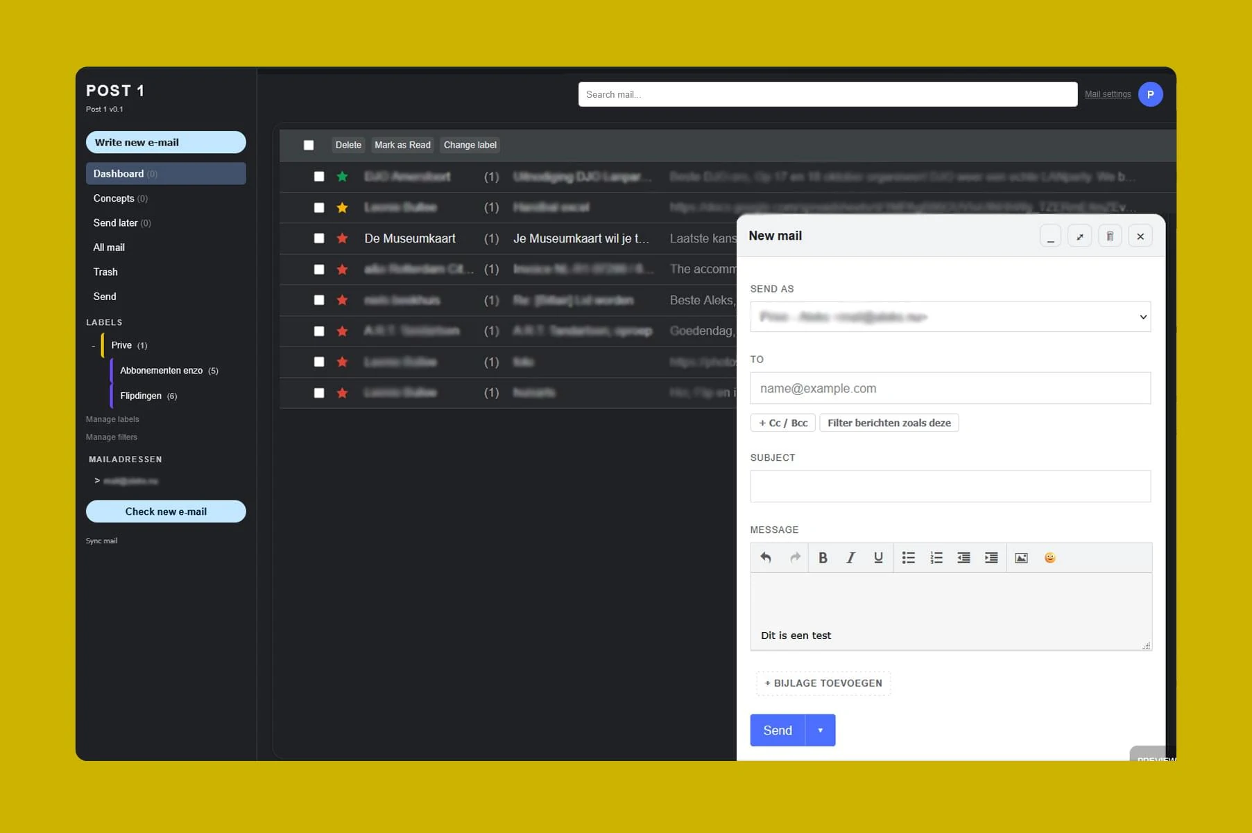 De webmailclient Post 1 na programmeren met een AI-agent