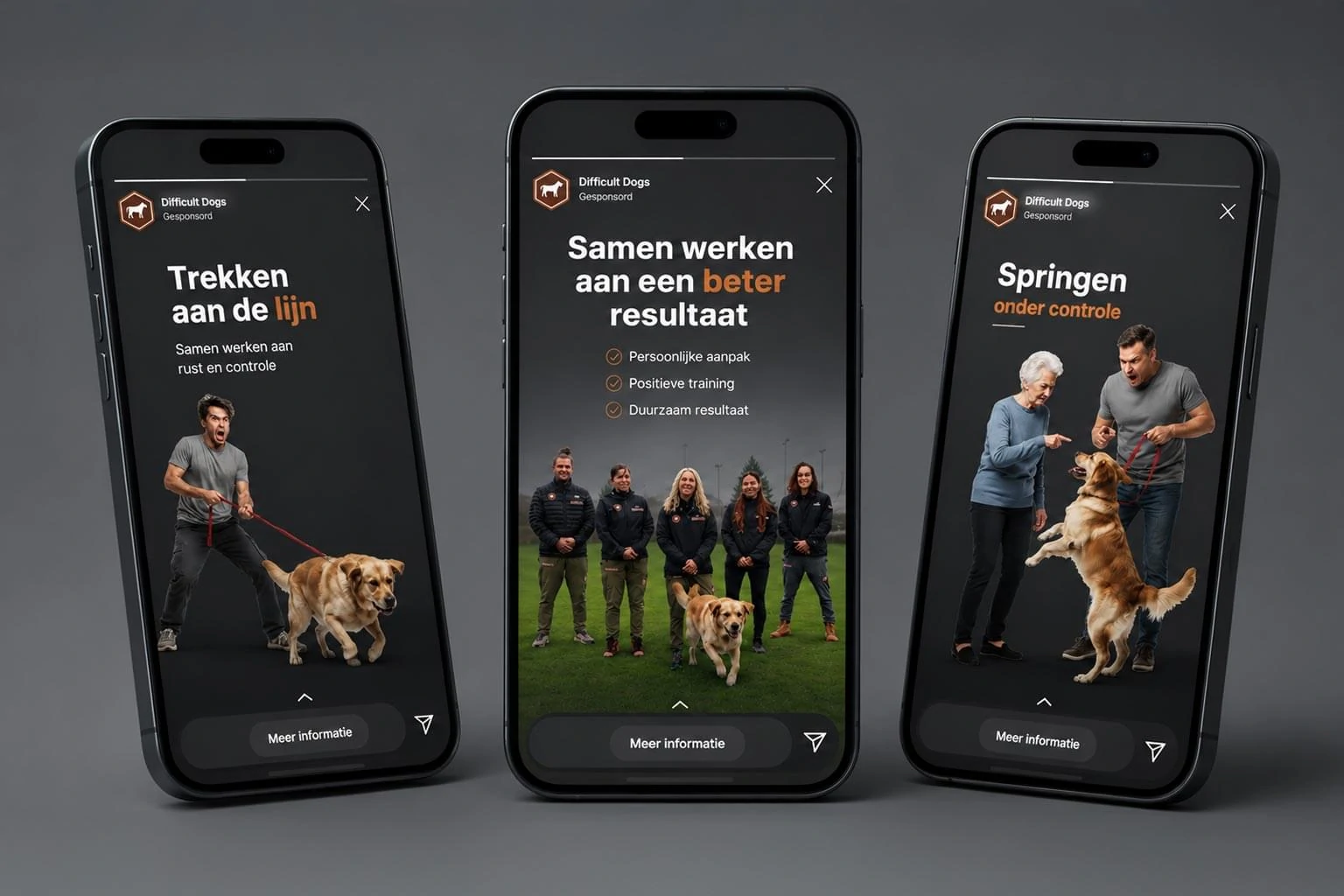 Nieuwe advertenties voor op Meta en Tiktok, voor Difficult Dogs gemaakt. We monitoren de impact, in de advertentie-accounts en Meta Business Suite, en sturen bij waar nodig.